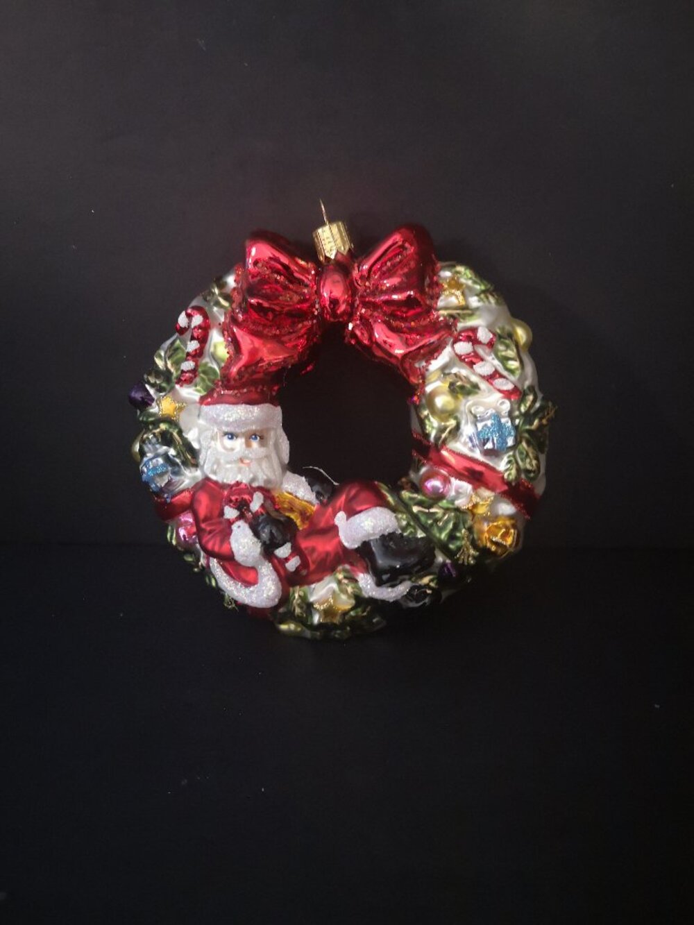 Nordstrom Hand Painted Mouth Blown Glass Christmas Tree Ornament Wreath